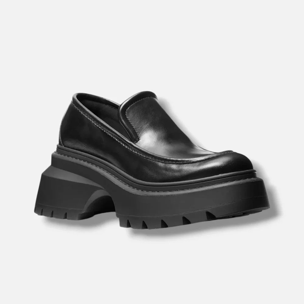 Michael Kors Shiloh Black Leather Lug Loafers Size 6.5 NWOT Grunge Goth Punk